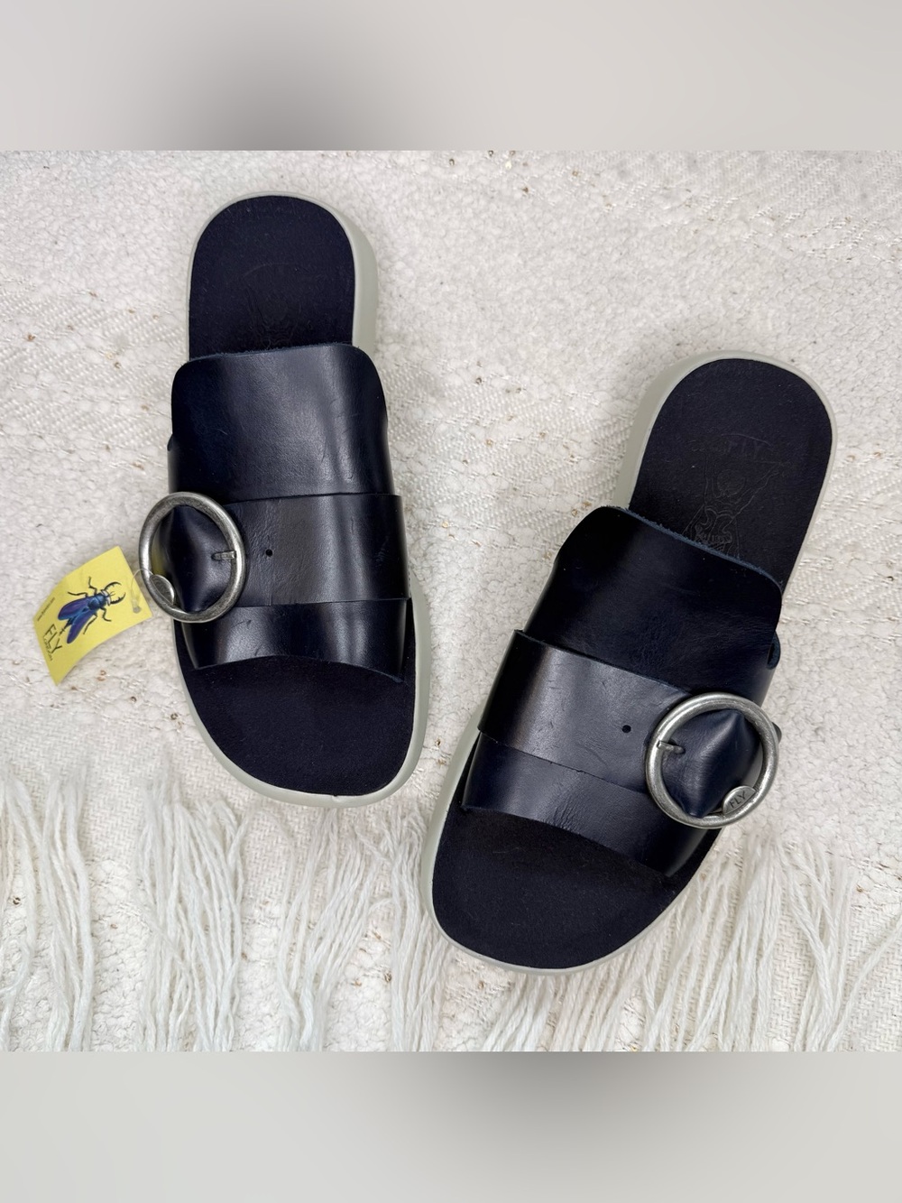 Fly London blue leather open toe wedge sandals size 8 NWT
